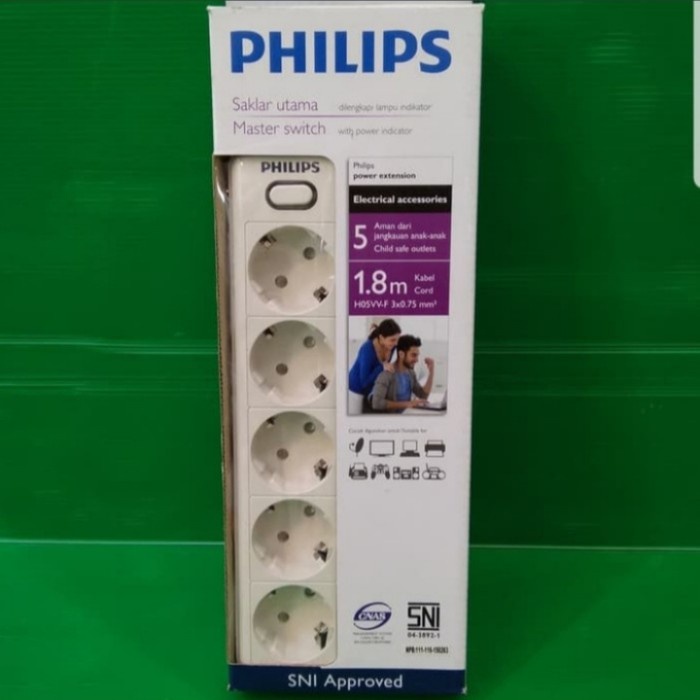 Philips Stop Kontak 5 Lubang+Saklar/Colokan 5 Lubang+Saklar On/Of-Ungu