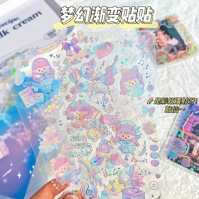 

STICKER RAINBOW SPAKRLING MOMO TRANSPARAN DECO PHOTOCARD / JOURNALING STIKER