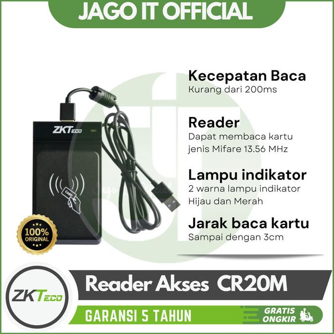 Pembaca Rfid Usb Zkteco Cr20M Usb Card Read Only Mifare 13.56Mhz