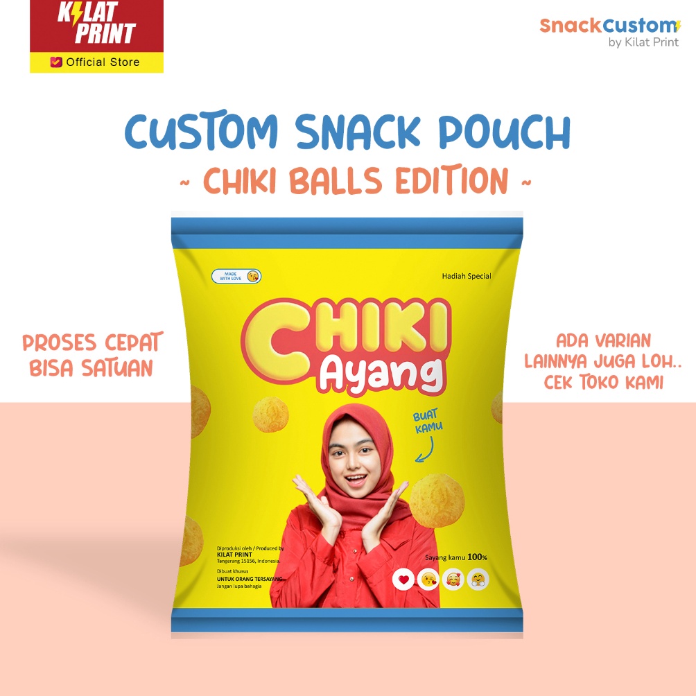 

Produk Trend Snack Custom Foto Teks Bungkus Pouch Jumbo Ala Chiki Balls Edition Stock Ada