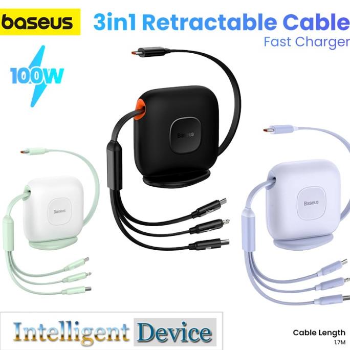 BASEUS 3in1 Retractable Cable Fast Charger 100W Suitable For Apple