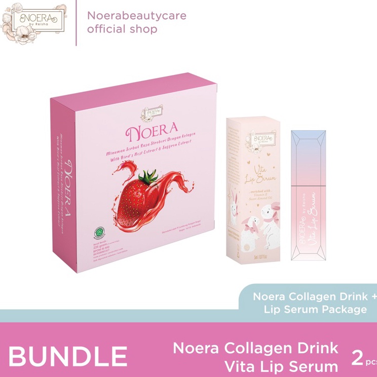 Dijual Murah Bundle Package Noera Collagen Drink & Noera Lip serum  Minuman Kolagen Glutathione Pemu