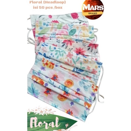 [BHV91] Masker Headloop Motif Bunga Floral / Mix Colors 50 pcs MARS BRAND (GROSIR) z60wm