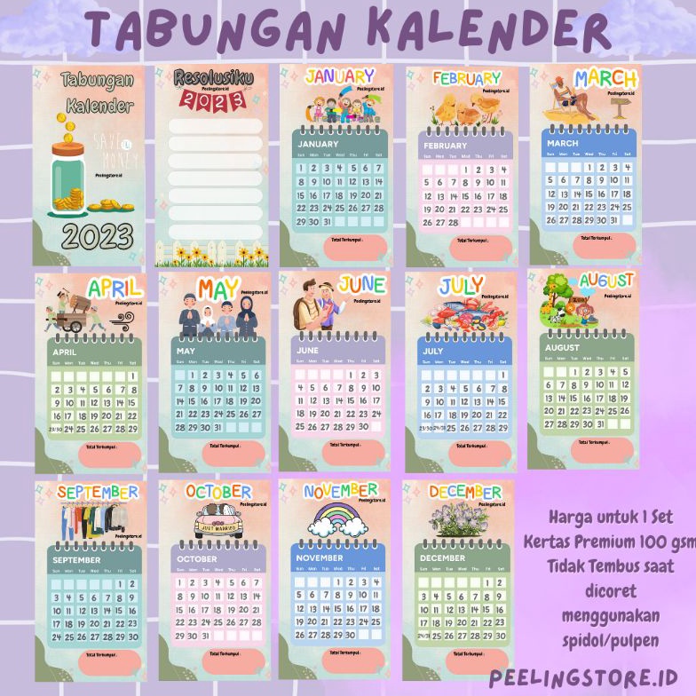 

[PROMO BS4N] SAVING CHALLENGE KALENDER 2023 1 SET ISI 14 LEMBAR UKURAN A6 6 RING Q7Z