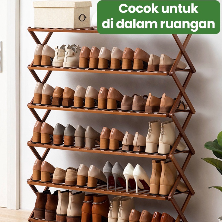 Jual Greenland Rak Sepatu Kayu 5 Tingkat Rak Sepatu Zigzag Aesthetic Rak Penyimpanan Serbaguna HRS20