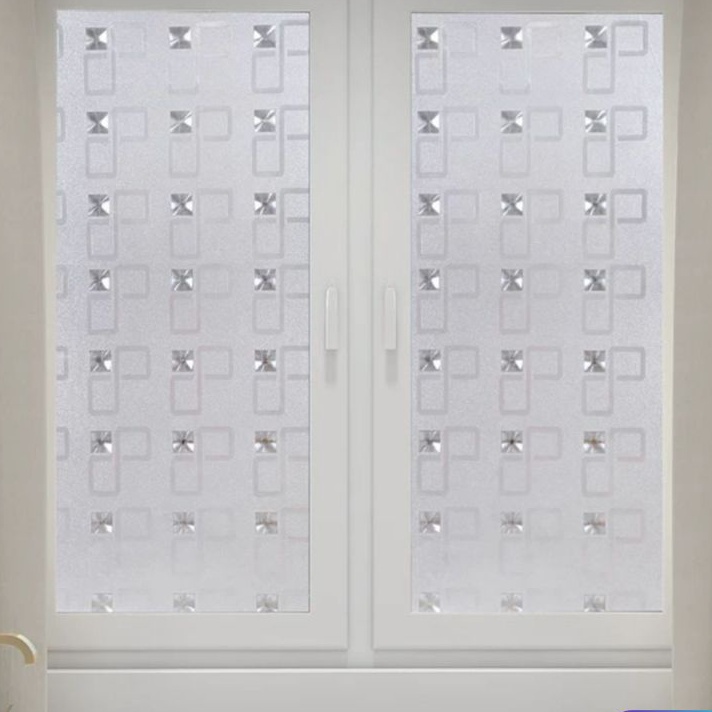 Diskon Wallpaper / Stiker Kaca Es Baru  / P-50Cm x L-122Cm / Sudah Ada Perekat / Motif Kotak Bening