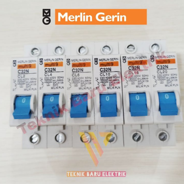 Original MCB BIRU MULTI 9 MERLIN GERIN 2 4 6 10 AMPERE A PLN SPLN 2A 4A 6A 10A 16A 20A 25A BREKER PE