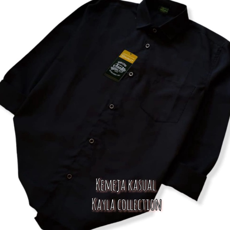 Model Terkini Baju Kemeja Pria Kasual Polos Hitam Putih Lengan Panjang / hem baju pria/kemeja cowok/