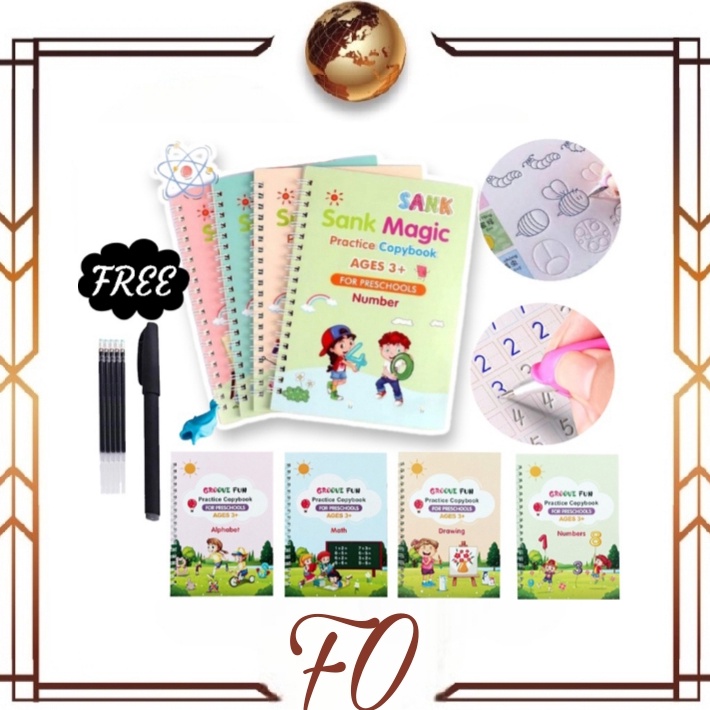 

Banting Harga (FO) Sank Magic 3D Buku Edukasi Anak Belajar Menulis Untuk TK Angka & Huruf / buku magic/Magic Practice Book 1 set isi 4 buku + pen + With Discount