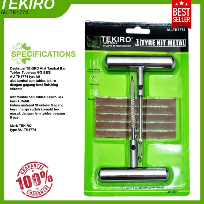 Buruan Beli✶ TEKIRO ALAT TAMBAL BAN GAGANG BESI SET - TYRE KIT METAL TUBLES BOCOR Q46 ❋