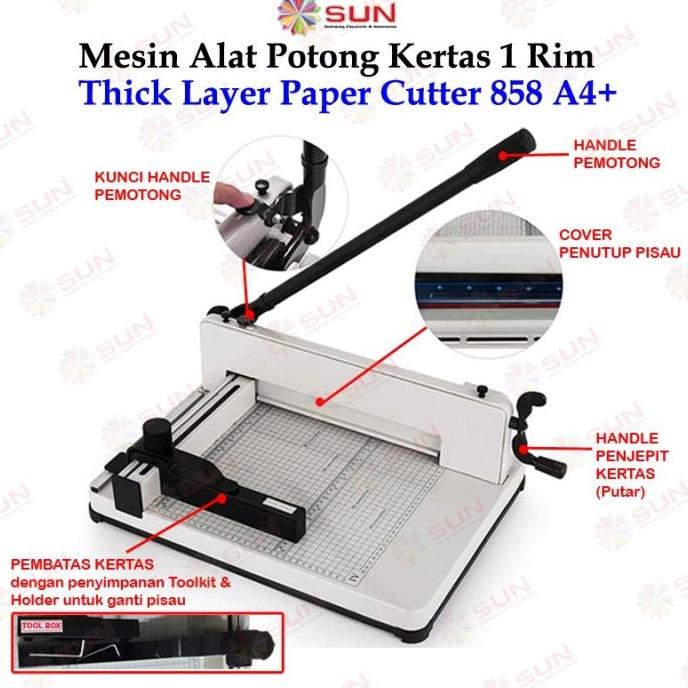 

Alat Pemotong Kertas 1 rim A4 - Mesin Thick Layer Paper Cutter A4 858