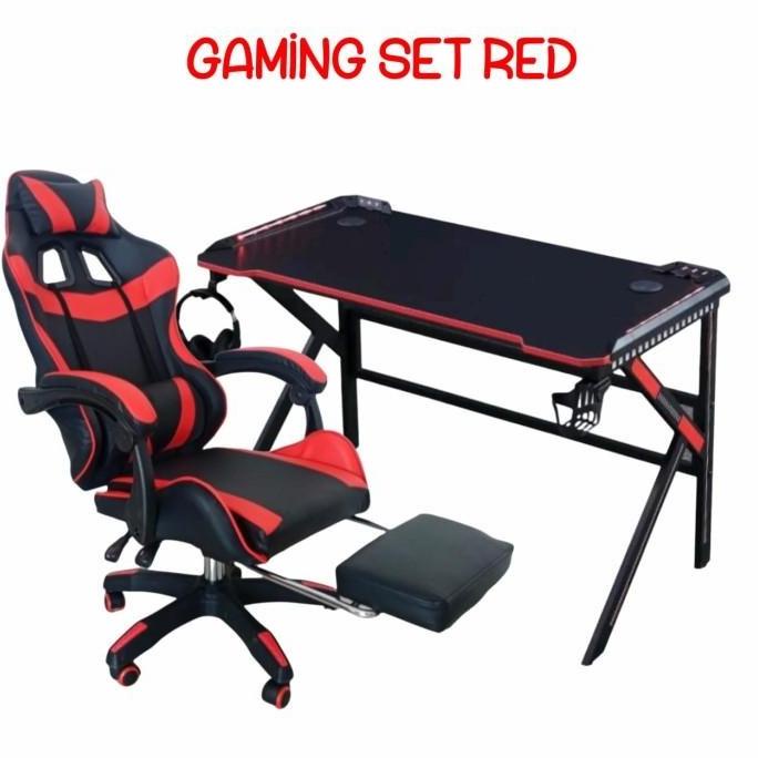Meja Dan Kursi Gaming Set Black Red