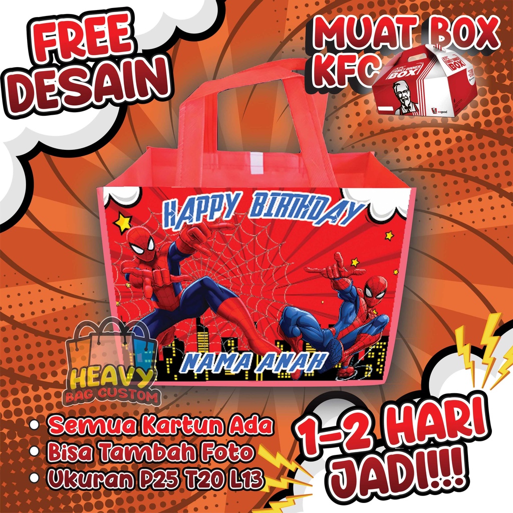 

GOODIE BAG SPIDERMAN TAS SOUVENIR ULTAH GRATIS DESAIN CUSTOM NAMA DAN FOTO