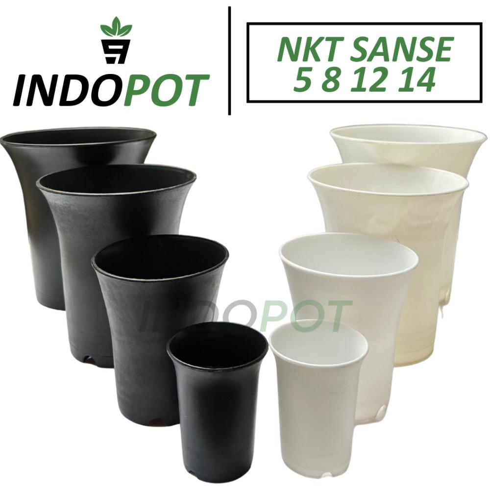 NKT Sanse Ukuran 5, 8, 12, 14 Warna Hitam Putih Pot Mini Unik Pot Bunga Tebal Pot Bunga Plastik