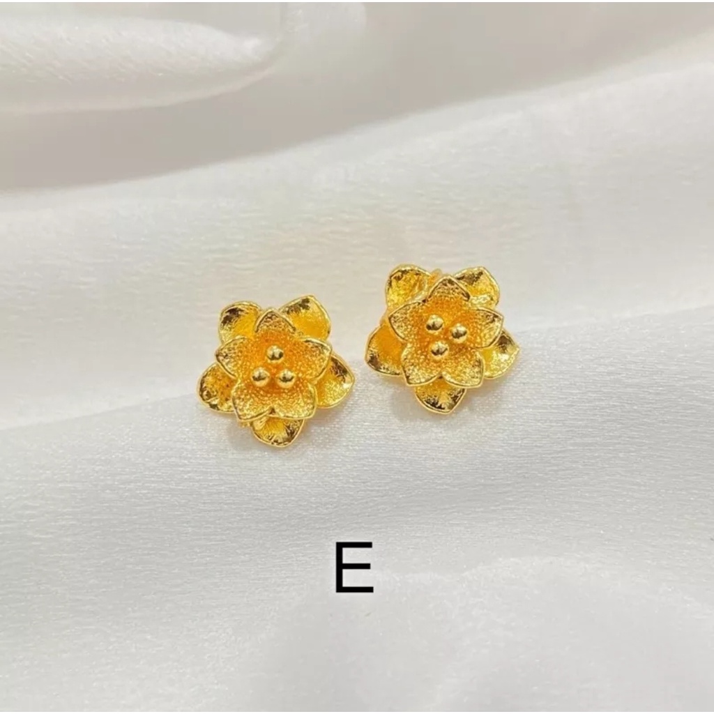 Anting Tusuk Motif Bunga / Mawar Warna 24 Karat Lapis Emas