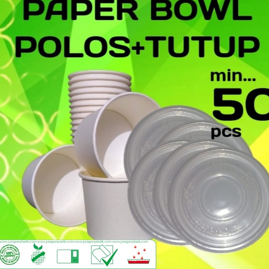 Paling Laris Paper Cup Bowl Polos Putih Plus Tutup  isi 25 pcs Mangkok Kertas Mie Ayam Tahan Panas 8