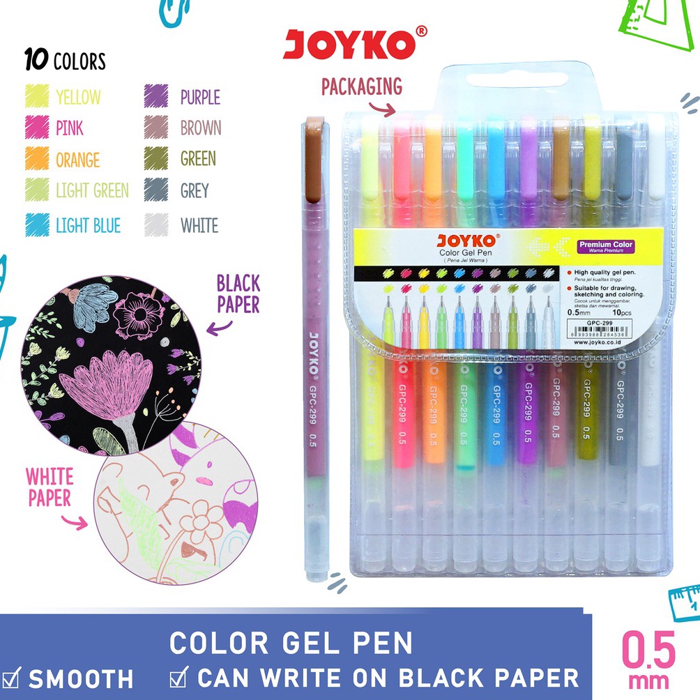 

Color Gel Pen Pena Jel Warna Joyko GPC-299 Premium Color 10Warna 0.5mm 4692