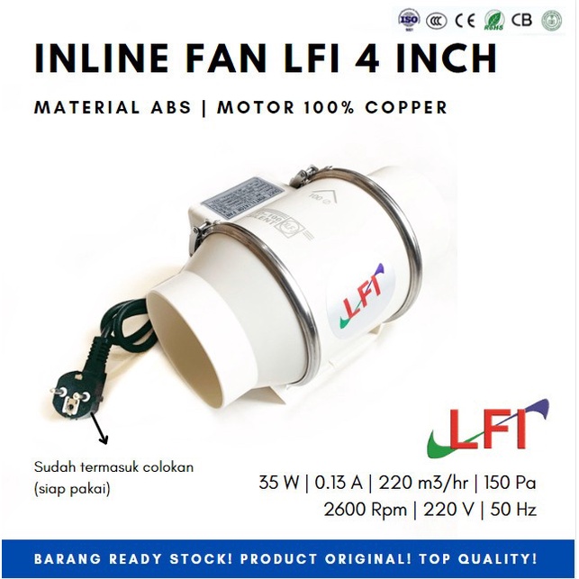 Inline Fan LFI 4 inch PP Plastik Duct Inline PP 4 inch