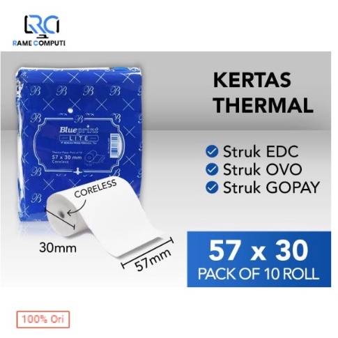 

Murah Meriah 10 ROLL BLUEPRINT THERMAL LITE 57X30 KERTAS STRUK KASIR 57 X 30 Promo Murah