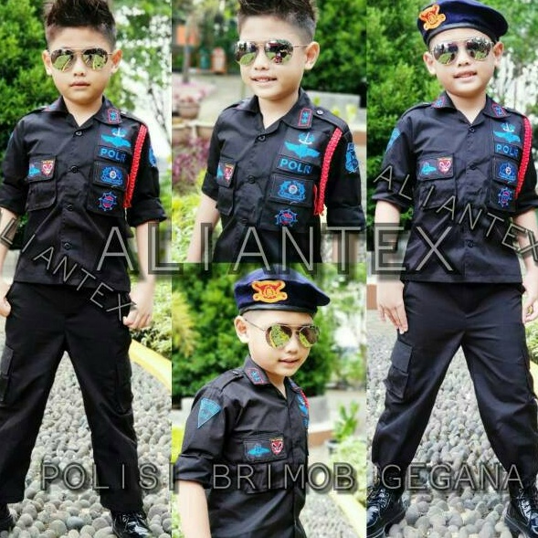 Langsung CheckoutE9q4P BAJU BRIMOB GEGANA HITAM POLISI/BAJU PROFESI ANAK/KOSTUM ANAK
