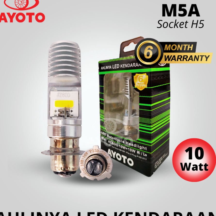 Terlaris Lampu Depan LED Motor AYOTO M5A AC/DC Watt 10 Piringan Kaki 3.