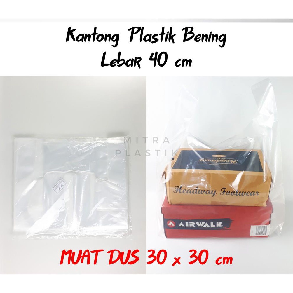 

0T76 Kantong Plastik PE Bening Lebar 40 cm Isi 16 pcs Kresek Transparan Lentur 500 gram untuk Dus 30 x 30 9186