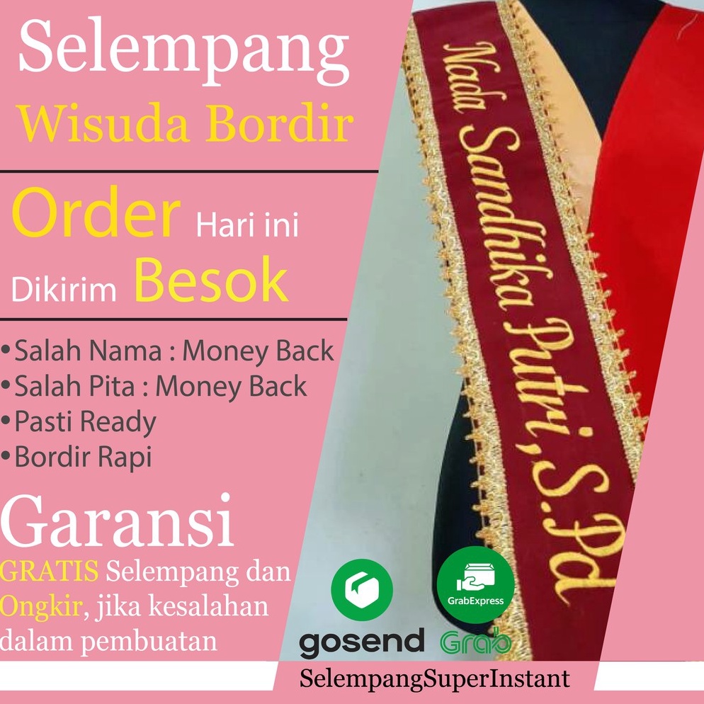 KVRIL Selempang Slempang Selendang Slendang Wisuda Bordir Bludru Renda Custom Nama Sash Graduation M
