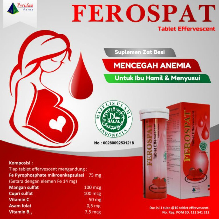 Termurah Asli FEROSPAT FEROPLUS 10 TABLET EFFERVESCENT RASA STRAWBERRY READY Suplemen Multivitamin V
