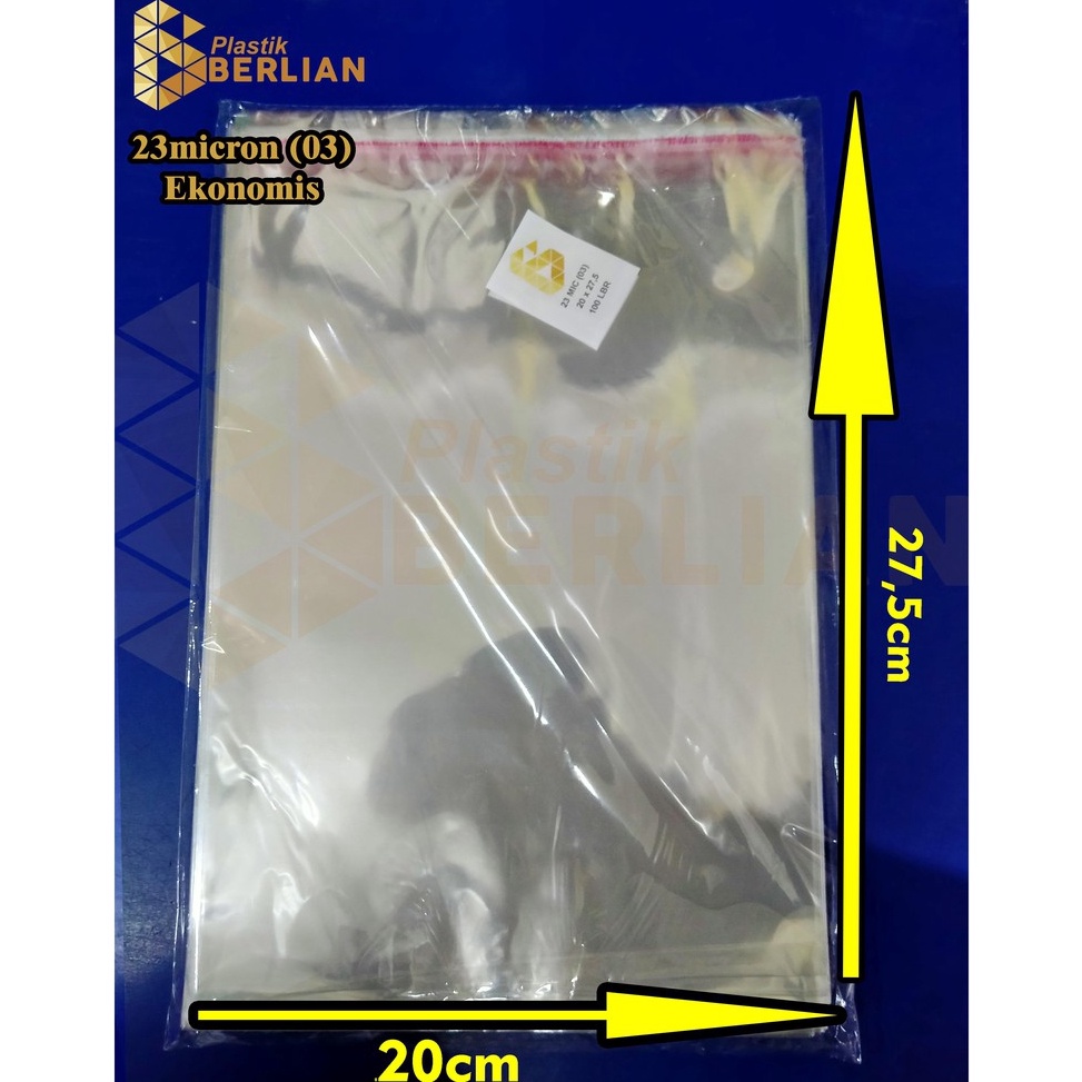 

Harga Spesial 20 x 27,5 cm Plastik OPP EKONOMIS 23micron (100 lbr) (lem/seal) 40