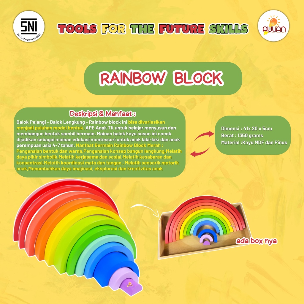 Mainan Edukasi/Mainan Kayu/Tangga&Pasak - Rainbow Block