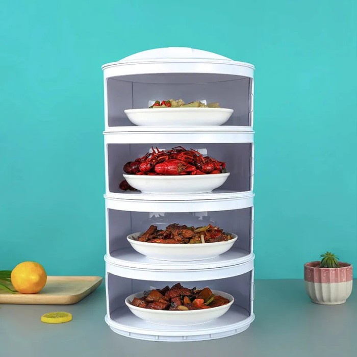 TUDUNG SAJI SUSUN 4 TINGKAT RAK MAKANAN SUSUN KOTAK PENYIMPANAN