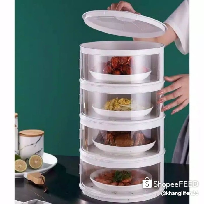 TUDUNG SAJI SUSUN VIRAL 4 TINGKAT RAK MAKANAN SUSUN KOTAK PENYIMPANAN