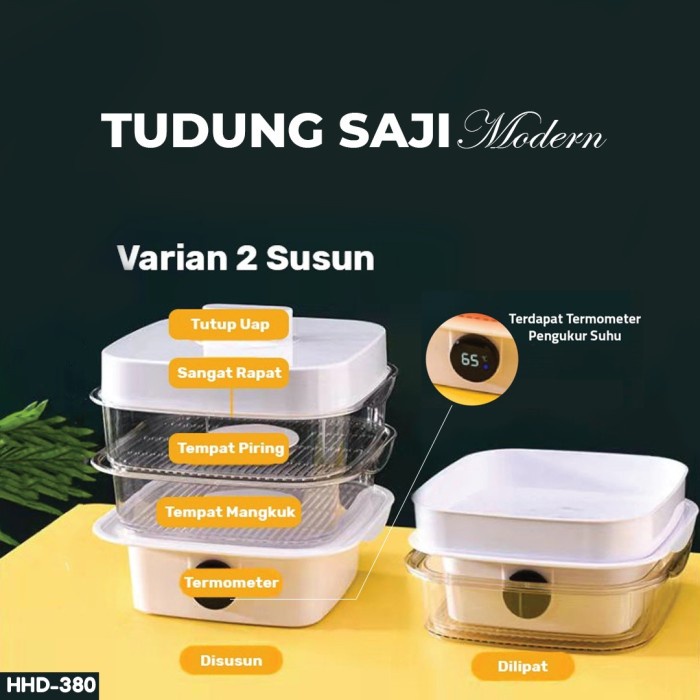 TUDUNG SAJI SUSUN MODERN DENGAN TERMOMETER RAK PENYIMPANAN MAKANAN