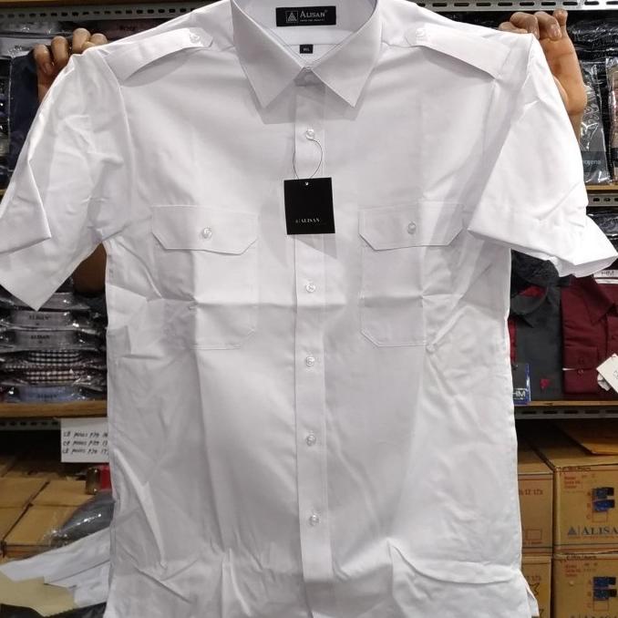 Alisan Kemeja Putih Pangkat Kantong Dua Pendek Pilot Dinas