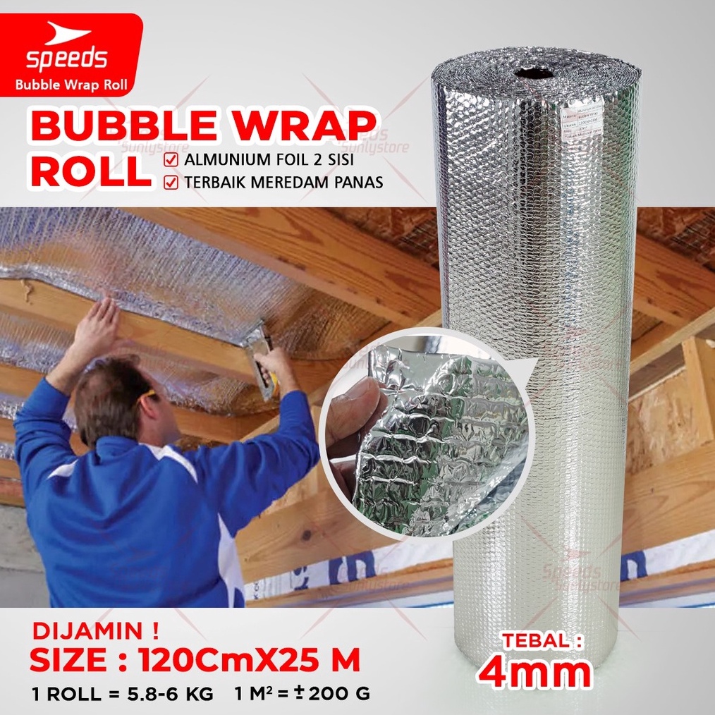 [KODE X66G] GUARDIANS Speeds Aluminium Bubble Foil Wrap 120cmx25m Peredam anti Panas Atas atap Insulasi Alumunium Insulator Metalize