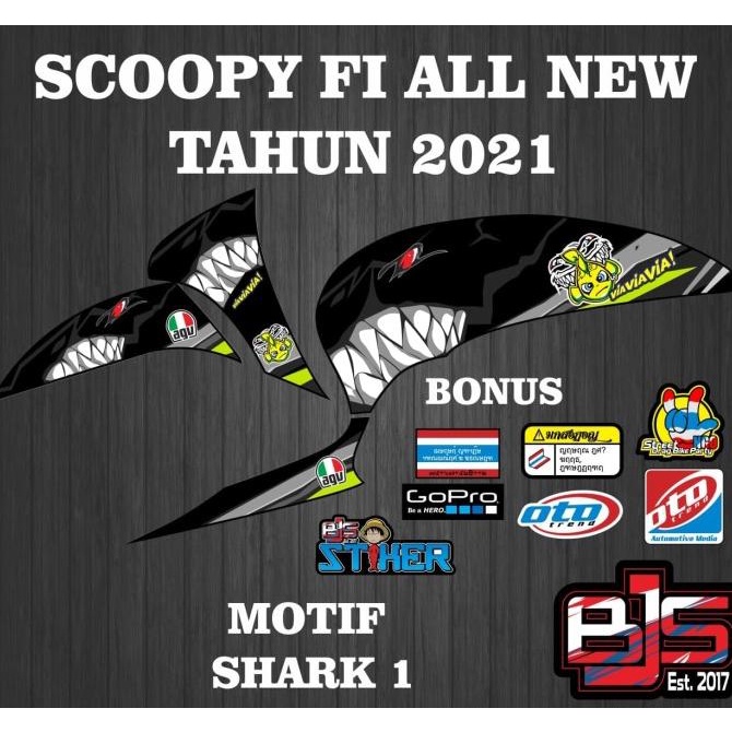 SALE decal striping hologram transparan uv scoopy all new 2021 shark 1 Termurah