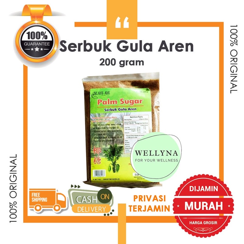 

☘️Wellyna☘️ Gula Aren Bubuk Palm Sugar Gula Semut 200 gram aye aye