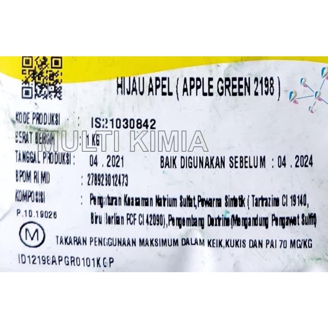 

Pewarna Makanan-Minuman APPLE GREEN 2198 FOOD GRADE Merk Lautan Luas