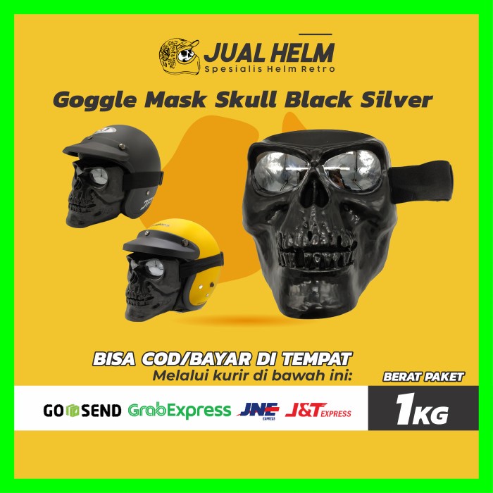 GOGGLE MASK SKULL BLACK SILVER ( GOOGLE / HELM / HALFACE / FULL FACE )