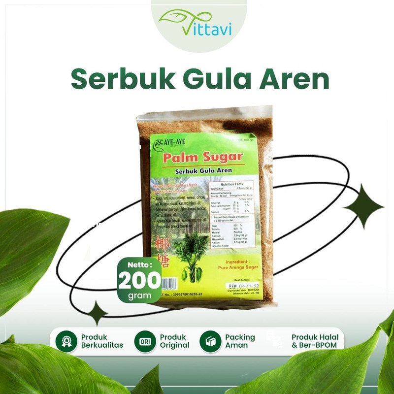 

☘️Vittavi☘️ Gula Aren Bubuk Palm Sugar Gula Semut 200 gram aye aye