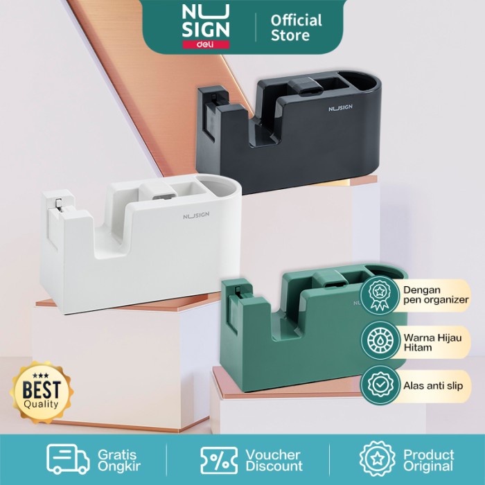 

Deli Nusign Tape Dispenser / Tempat Selotip Dengan Pen Holder ENS123