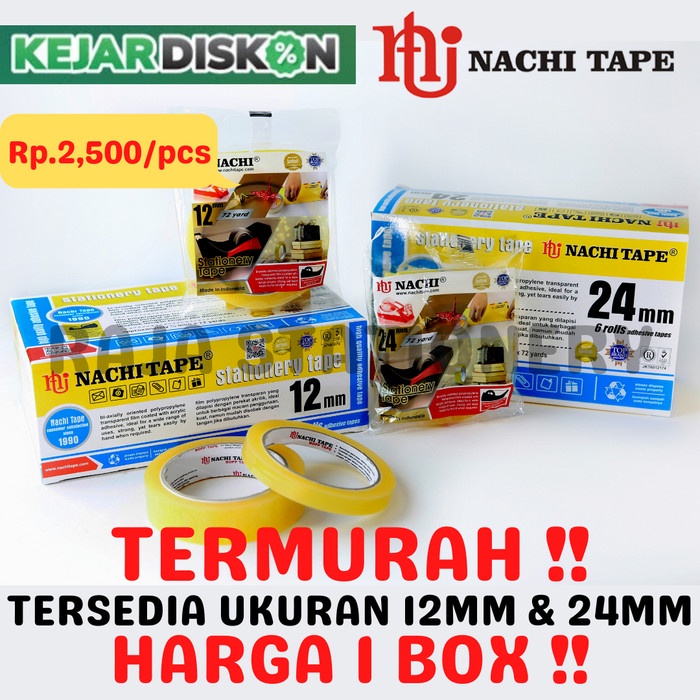 

NACHI STATIONERY TAPE 12mm 24mm SELOTIP SOLATIP ISOLASI NACHI [1 BOX] - 24mm 6 PCS alat tulis kantor atk
