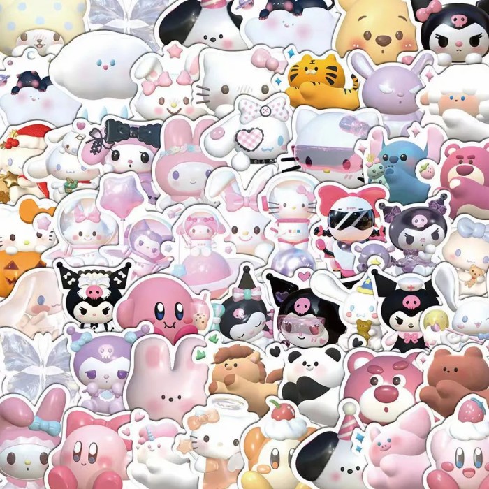 

50Pcs Sticker Sanrio Stiker Winnie Pooh Cute Kuromi Cinnamorroll Kitty