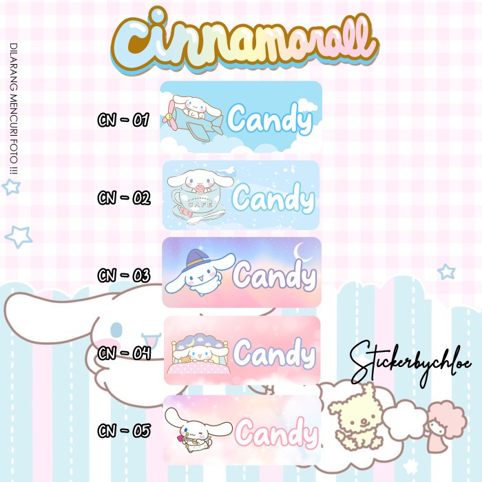 

Sticker Nama Cinnamoroll Label Nama Waterproof 40Pcs-180Pcs Set-01