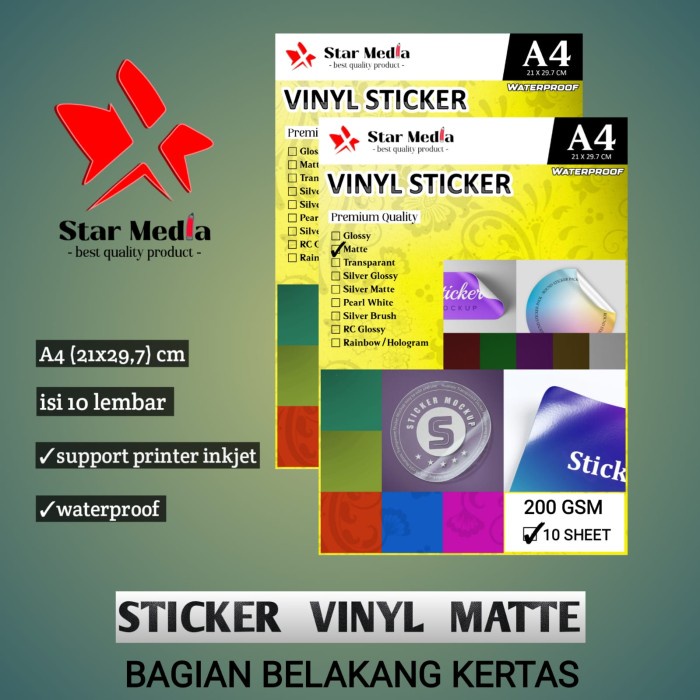 

Kertas Sticker Vinyl 200 Gsm Matte A4 10 Lembar/Stiker Doff Waterproof