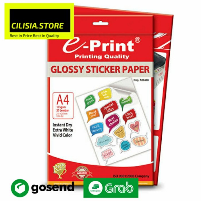 

Kertas Stiker Glossy Eprint A4 Sticker Paper 135Gsm Isi 20 Lembar