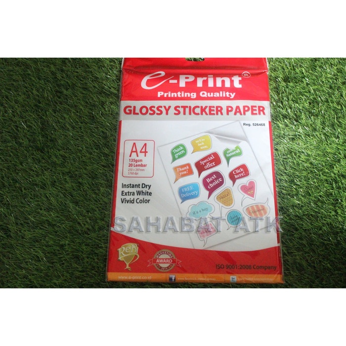 

Eprint Glossy Sticker Paper / Kertas Glossy Sticker Murah / A4 135 Gsm