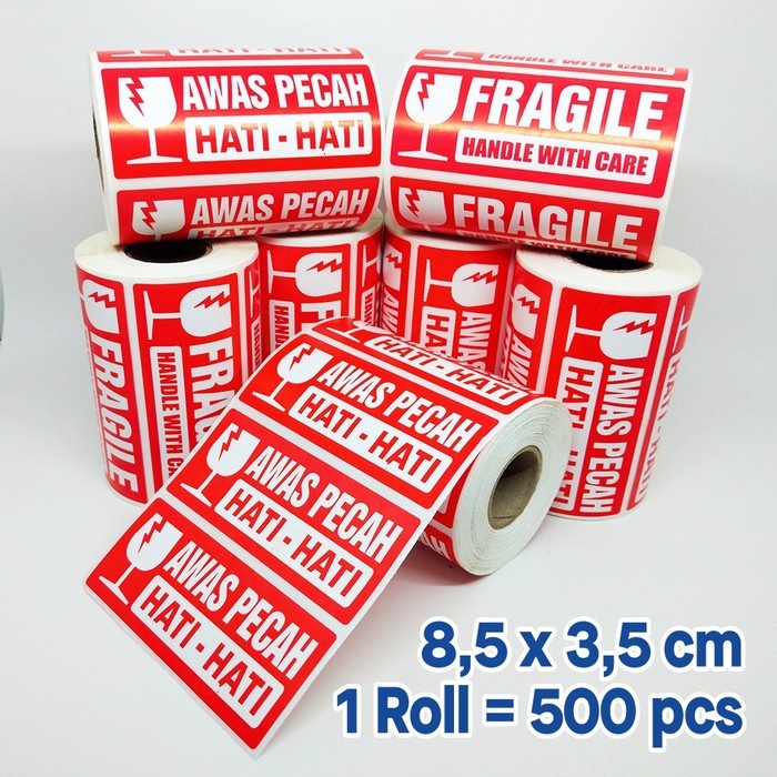 

Stiker Label Fragile Stiker Awas Pecah 8,5 X 3,5 Cm (1 Roll/ 500 Pcs)