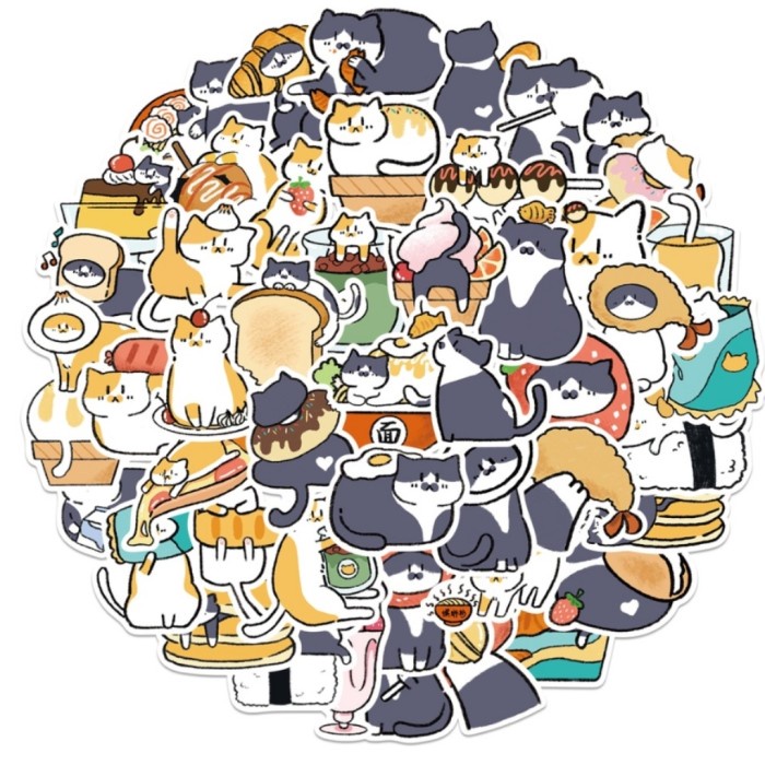 

50 Pcs Sticker Cat Stiker Kucing Cute Cartoon Anti Air