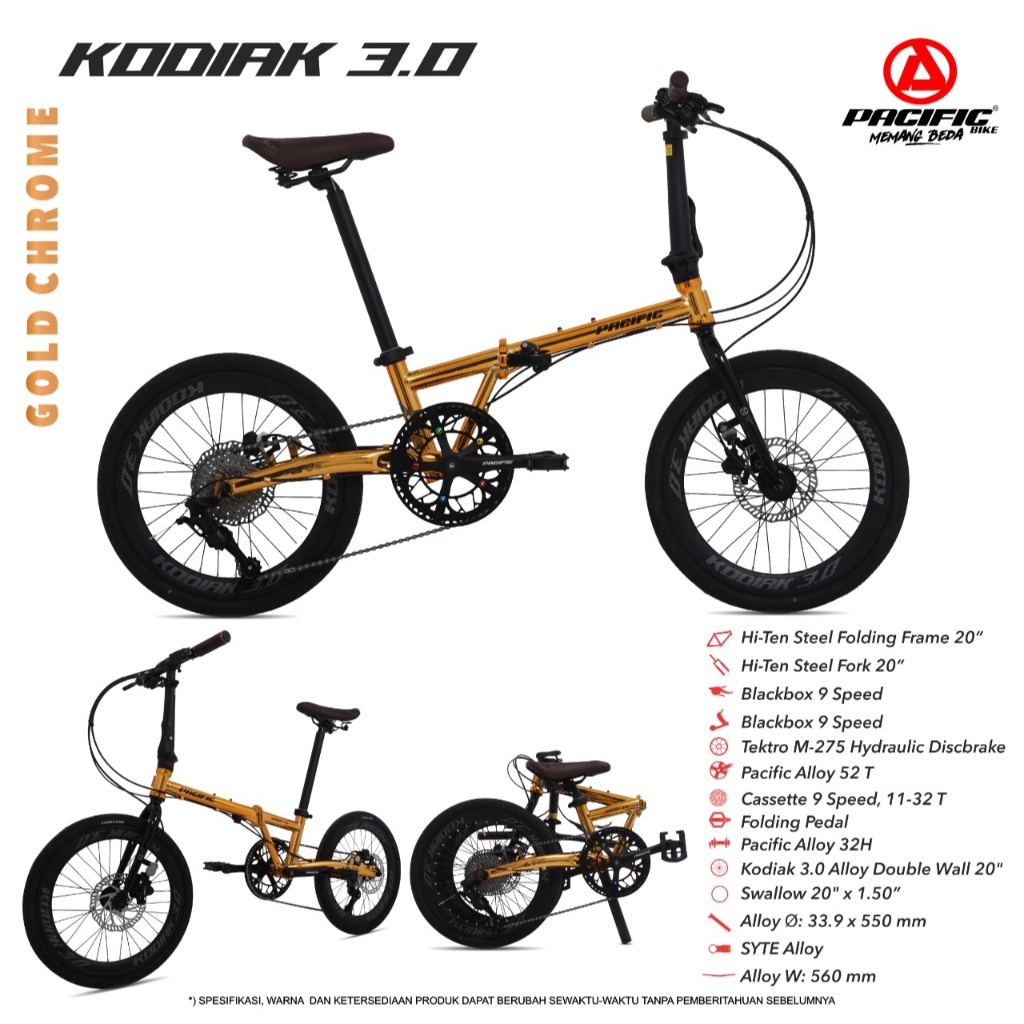 Sepeda Lipat Folding Bike Pacific Kodiak 3.0 16+ (349)/20+ (451) Dan Pacific Kodiak L 16+